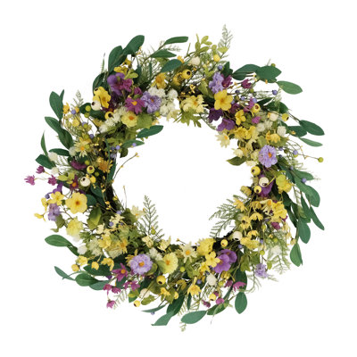 Couronne de 30 po cornouiller artificiel avec marguerite et coquelicot   