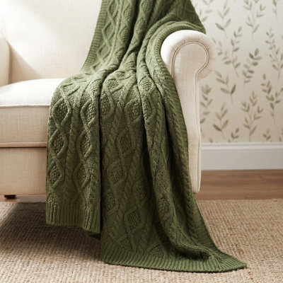 Cable Knit Wool Throw Blanket