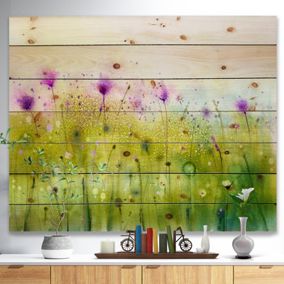 Vert, mauve, cosmos abstrait de fleurs - impression