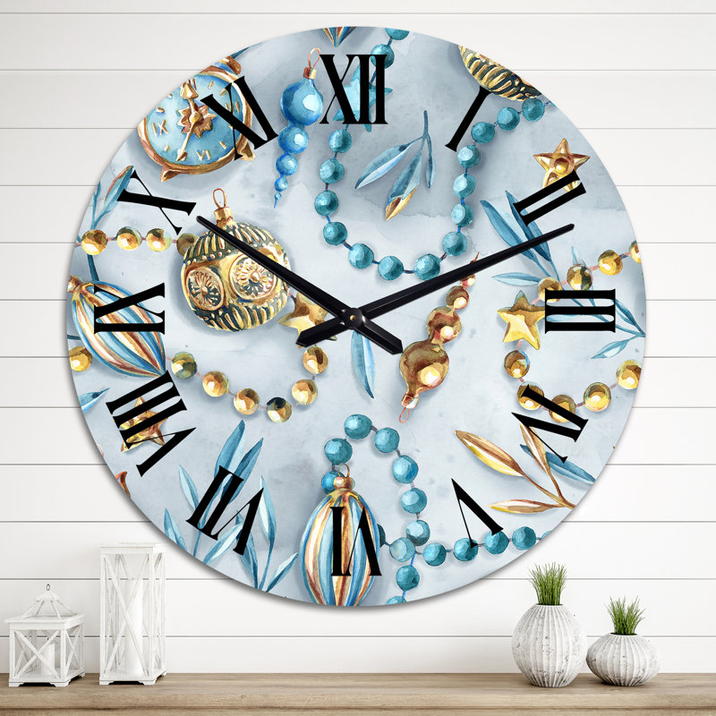 Ornements d'arbre de Noël bleu et or - Horloge murale moderne, Grand