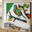Toile, une représentation cubiste vibrante d'un oiseau perché sur un mur, branche stylisée présentant une composition géométrique remplie d'art sur toile-600210746