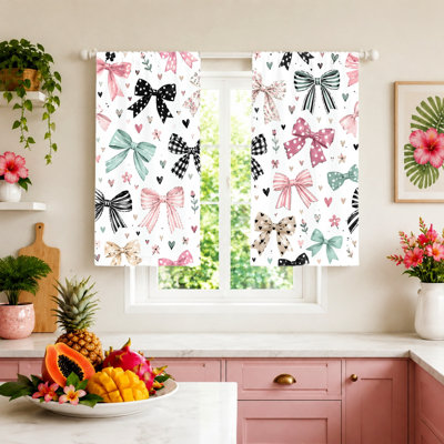 2Pcs Cute Bow Print Curtains, Light Filtering Fabric, Charming and Playful Design, Decorative for Teen Room, Girl's, Bedroom, Living Home Decor