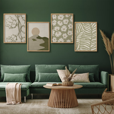 «Green Floral Botanical Abstract Landscape», impression encadrée, affiches, salle de bain, petit art mural