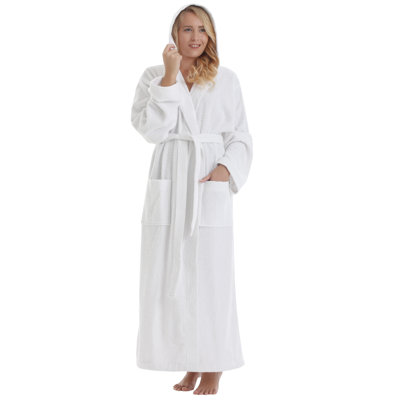 Oconee Cotton Terry Cloth Ankle Bathrobe with Pockets and Hood