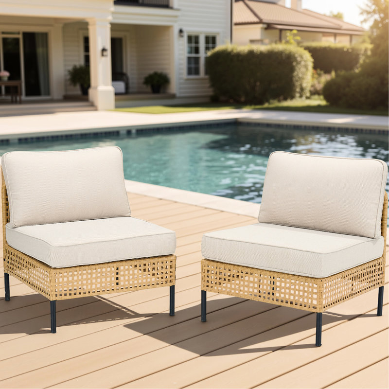 Canapé d'angle de patio avec coussins beiges, résistant aux intempéries, housse amovible, douce et épaisse, design modulaire pour différentes configurations extérieures, design naturel et tissé à la main, personnalisable, tous usages, espaces à l'élégance rustique