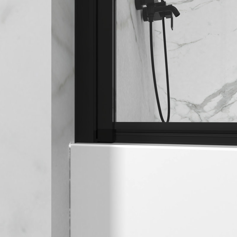 Black Tempered Glass 180 Pivot Shower Door, 55"X31.5", Strongly Hold Pieces Handle Bathtub Glass, Stable Hinge Connection