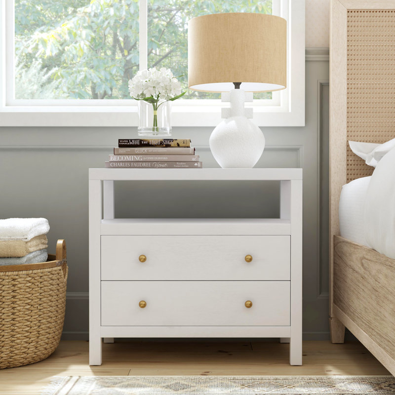 Nora 2-Drawer Wide Nightstand, Textured White
