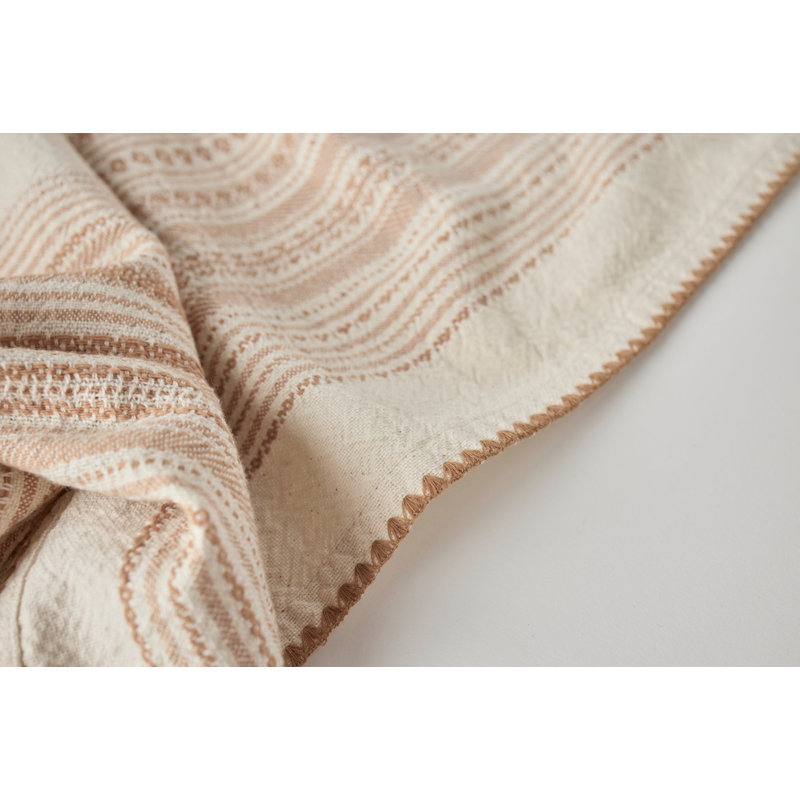 Oak Cotton Striped Embroidered Tea Towel, Undyed/Ginger