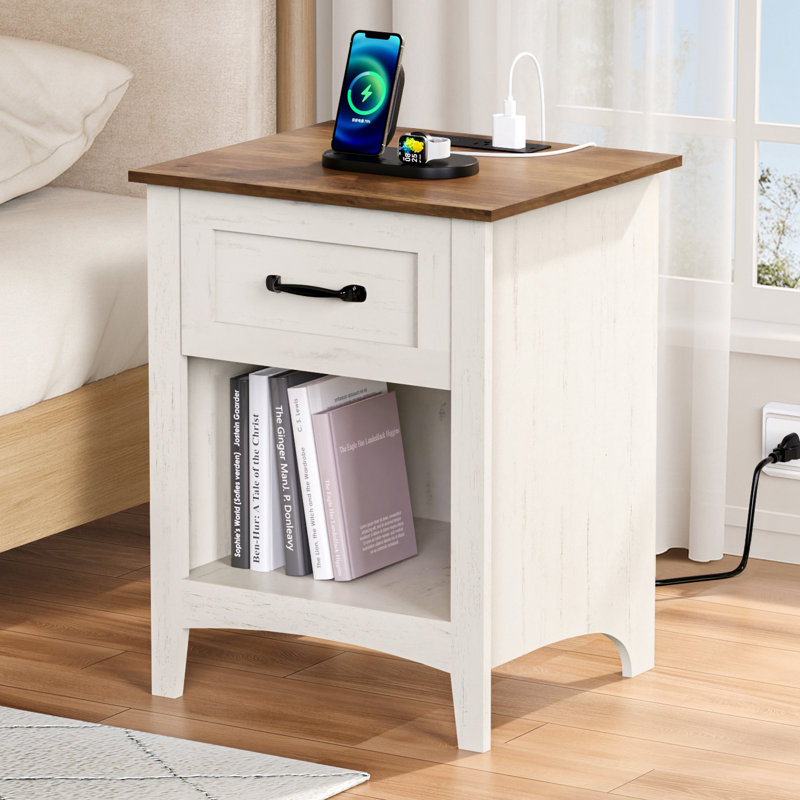 Table de chevet 17 tiroirs avec station de charge l 17,7 po