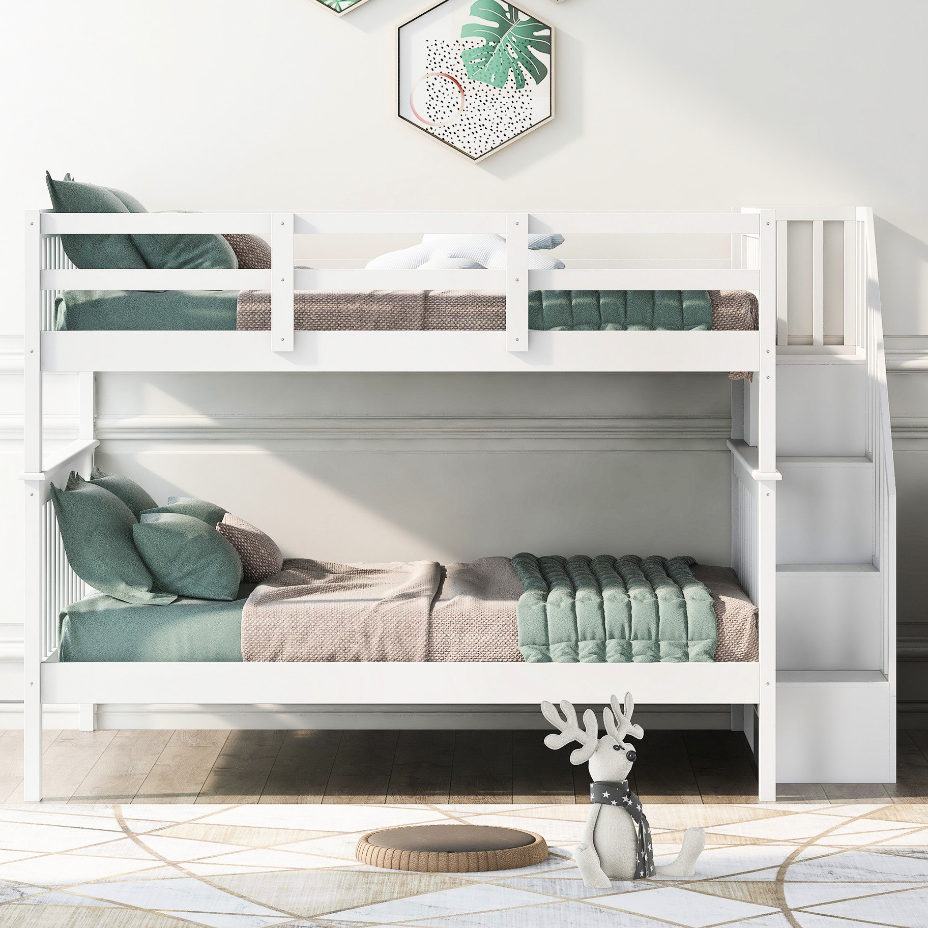 Latitude Run® Stairway Bunk Bed With Storage And Guard Rail, White