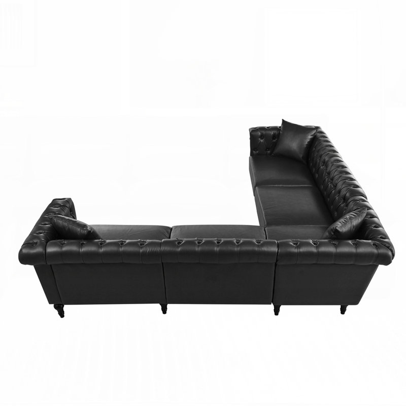 Canapé modulaire réversible en L Chesterfield, Noir