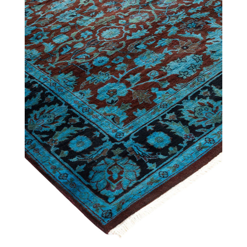 Tapis bleu noué à la main de conception unique Chimel