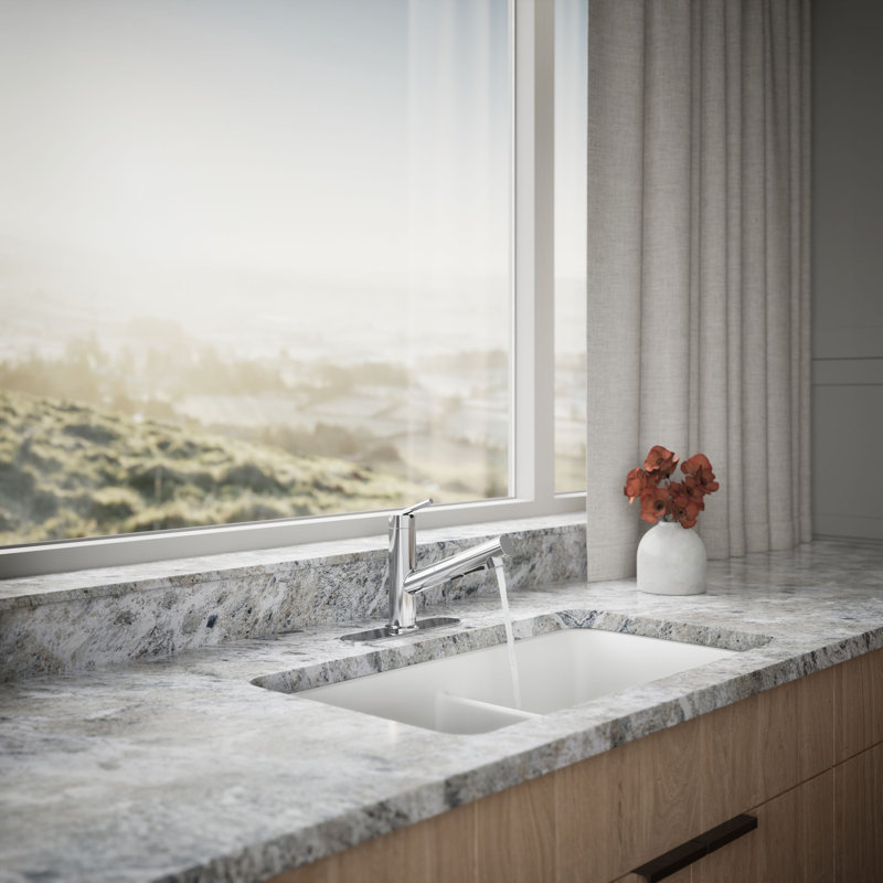 Crue Pull-Out Kitchen Sink Faucet, Pull-Out Laundry Faucet with Three-Function Sprayhead, Polished Chrome