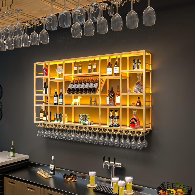 Simple Retro Wall Mounted Wine Rack, Gold, 47.2" H x 78.7" W x 7.8" D