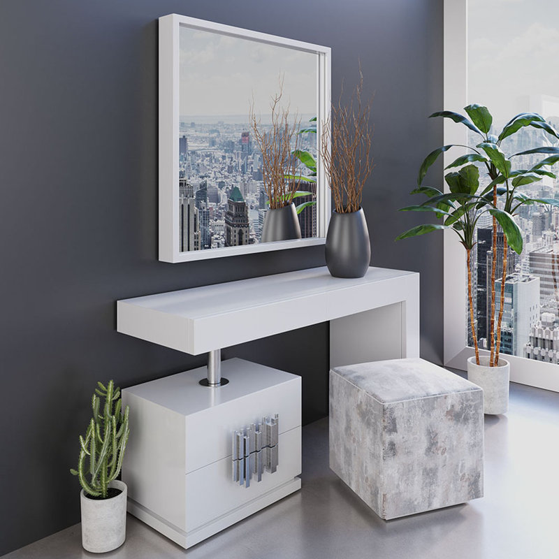 Ensemble de coiffeuse avec tabouret et miroir, Mat