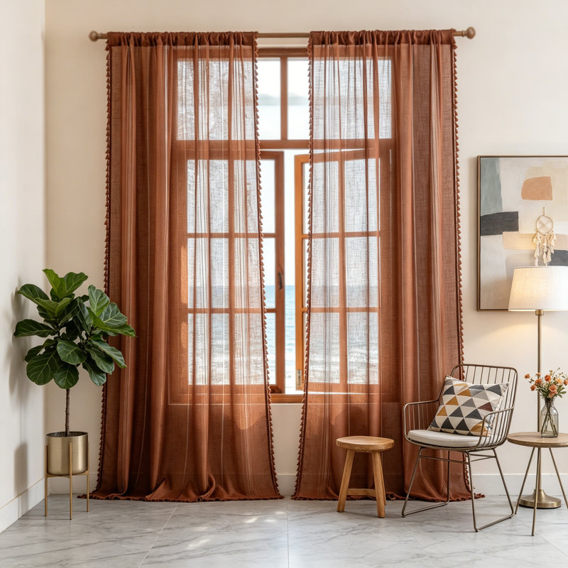 Boho Macrame Curtains 96" Terracotta 2 Panels