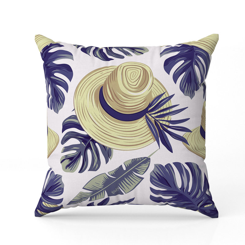Tropical Hat Dreams  Square Throw Pillow, 16"H x 16"W, Blue/Yellow