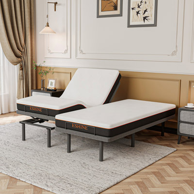 Lit réglable très grand divisé avec massage, gravité zéro, télécommande sans fil et contrôle des applications, matelas en mousse viscoélastique essentielle de 8 po inclus, série E3100