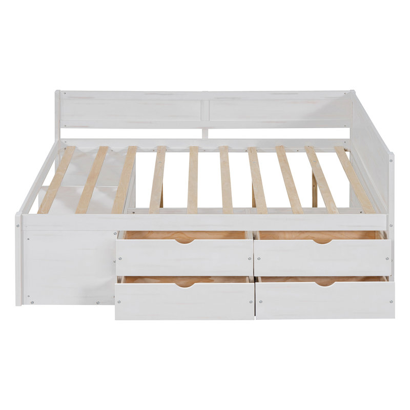 Lit de jour avec tiroirs et tablettes, Complet/Double, Blanc