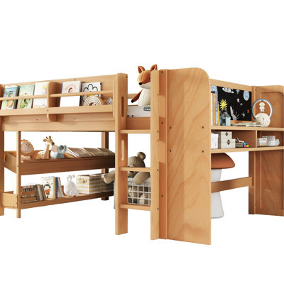 Multi - Functional Full Loft Bed Crafted From Solid Wood, With Storage, Desk, Blackboard And A Creating Area, No Box Spring Needed Size Low Wood Frame, Storage Bookcases Drawers, Desk For 'S Dance