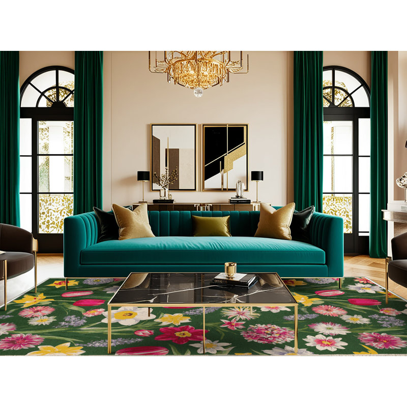  Tapis lavable fleurs de printemps, Rectangulaire 2 pi x 3 pi