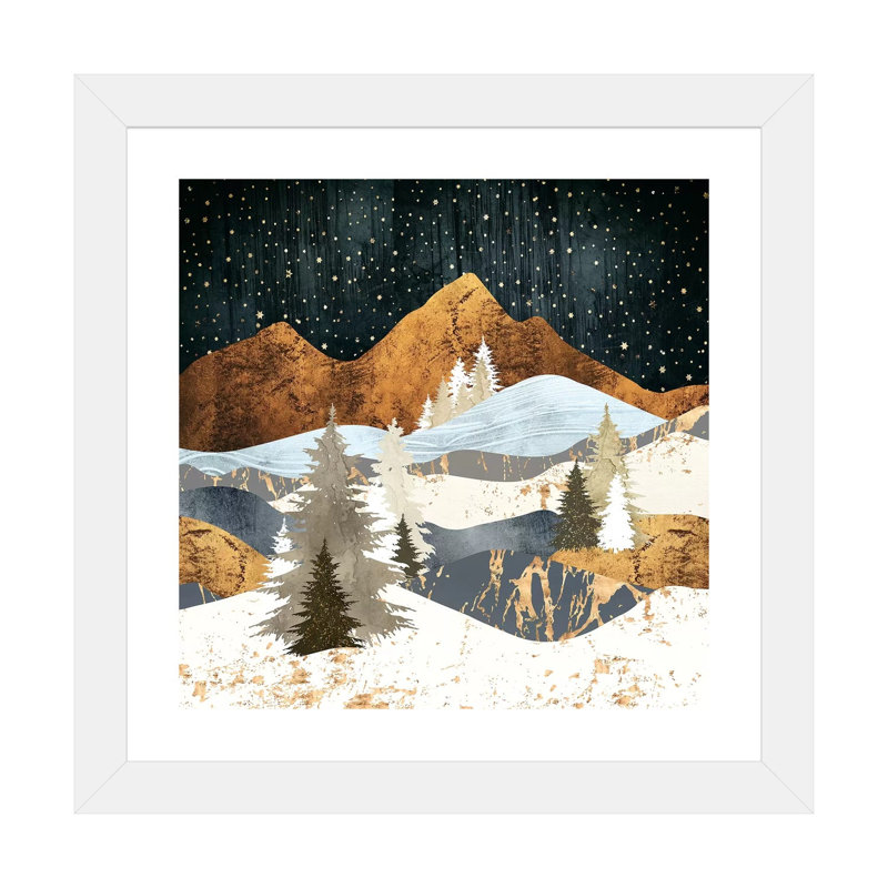 Étoiles d'hiver - reproduction d'impression, Blanc, H 24 po x l 24 po x p 1 po, Papier encadré blanc