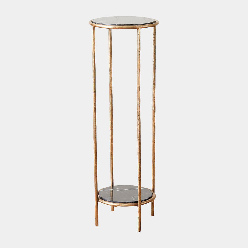 Iron Marble End Table, 32" H x 11" W x 11" D, Brass