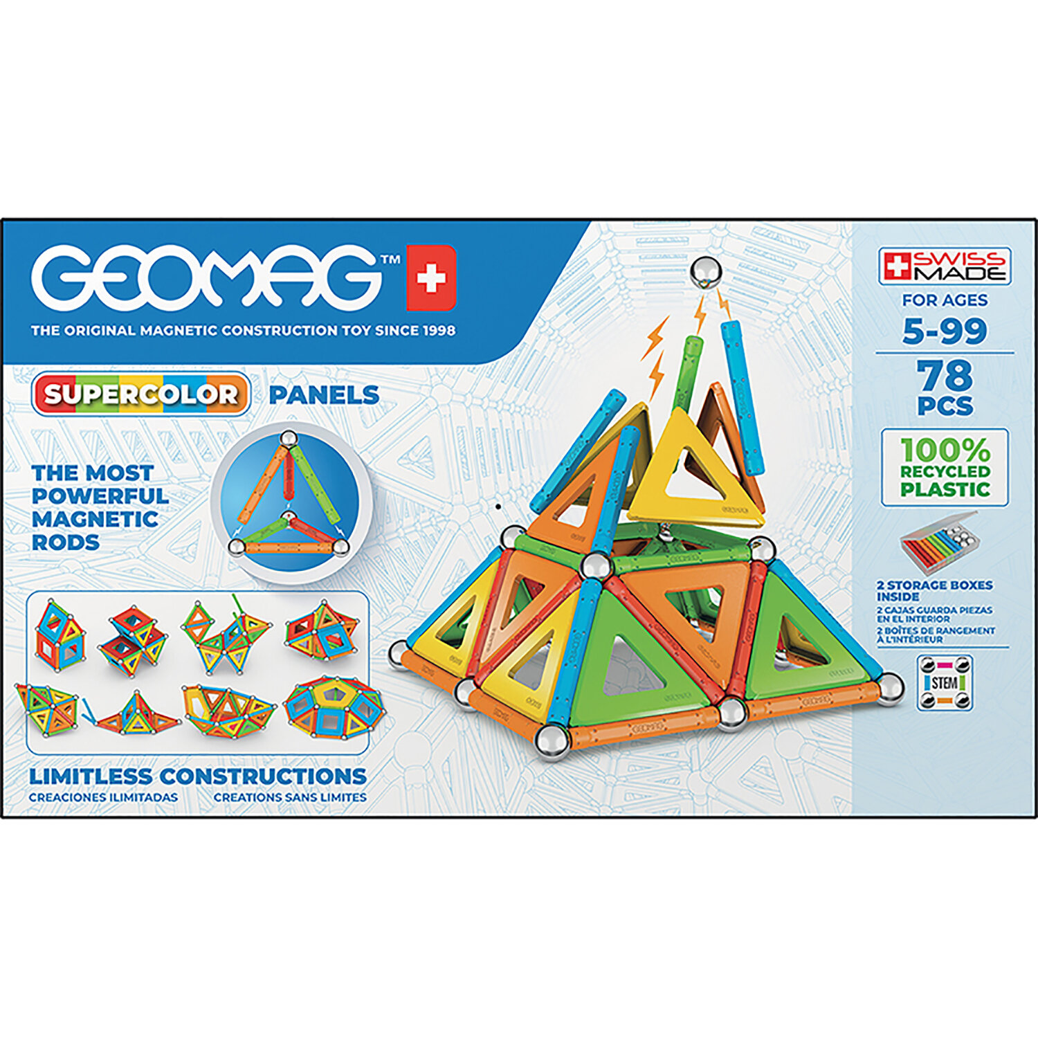 GEOMAG Magnetic Sticks and Balls Building Set | 88 Piece | Magnet Toys for  STEM | Creative, Educational Construction Play | Swiss-made Innovation 