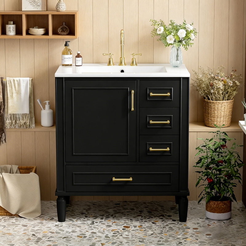 Meuble-lavabo moderne avec lavabo en céramique, 30 po + noir