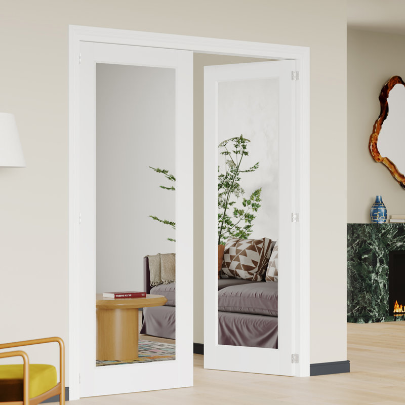 Porte intérieure double avec cadre assorti et porte de garde-manger en verre givré blanc 1 Lite, 56" x 80"