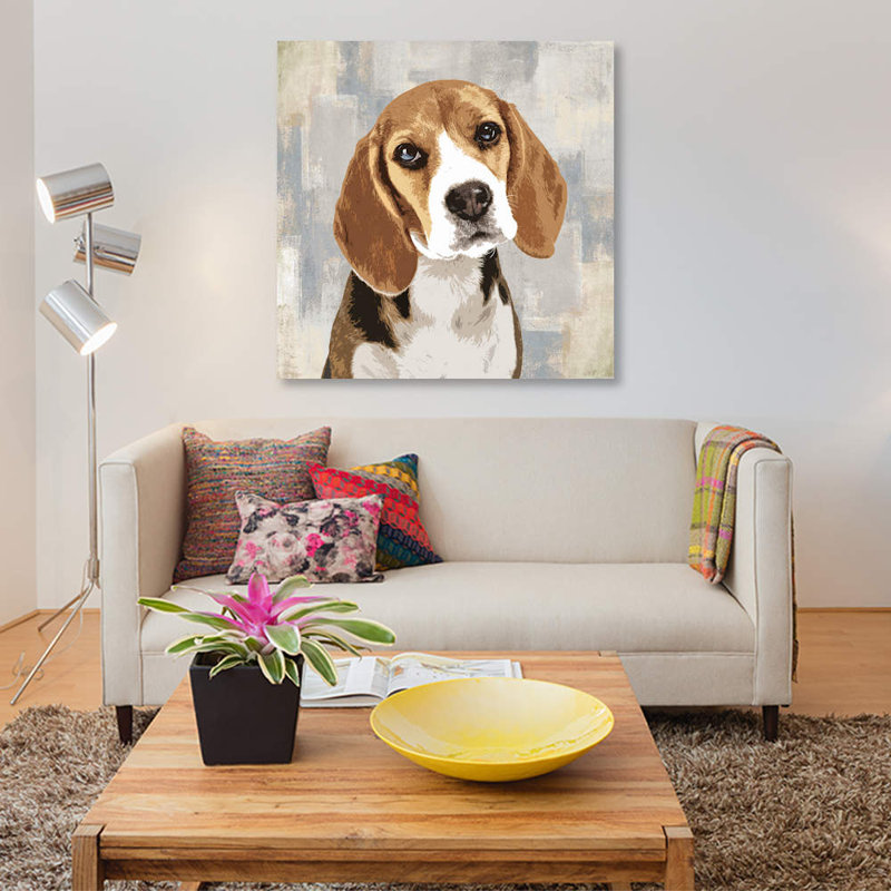 «Beagle», reproduction d'impression sur toile, H 26 po x l 26 po x P 1,5 po, Pas de tapis, Toile tendue