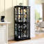 Vitrine antique avec verre noir, tablettes réglables, base et ampoule complémentaire pour portes vitrées, support, décor