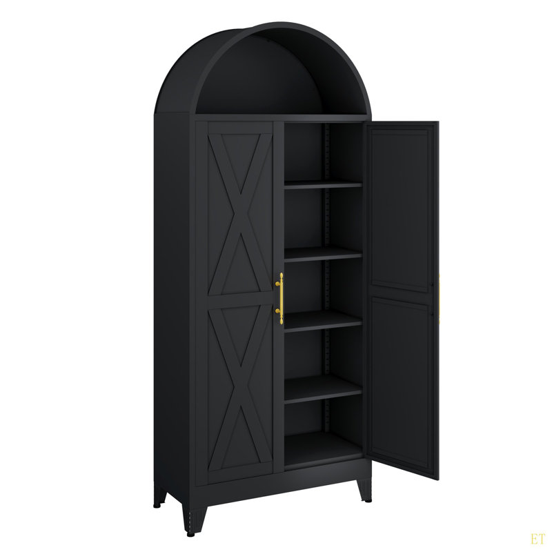A 73-Inch (Approximately 180.6 Cm) Metal Arched Kitchen Food Cabinet, A Modern Farmhouse Chinese-Style Storage Cabinet With 2 Doors And Adjustable Shelves, Is A Multi-Functional Cabinet Suitable For Kitchens, Dining Rooms, Bathrooms And Bedrooms