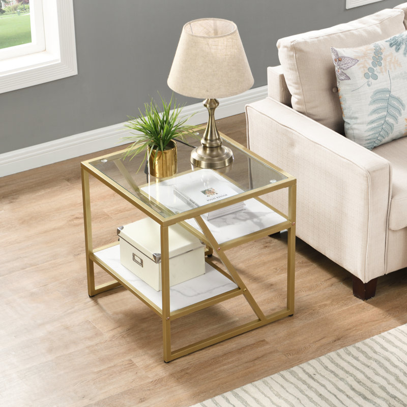 Table basse Alekya, H 21,88 po x L 21,68 po x l 21,68 po, Blanc, Or