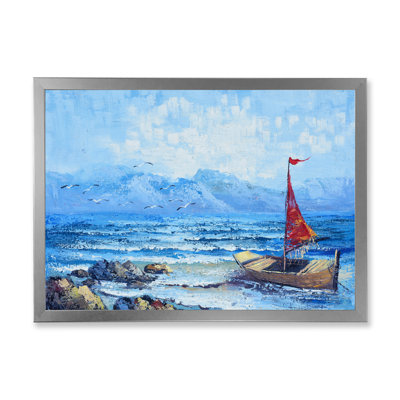" Red Sailboat On Blue Ocean " Painting Print