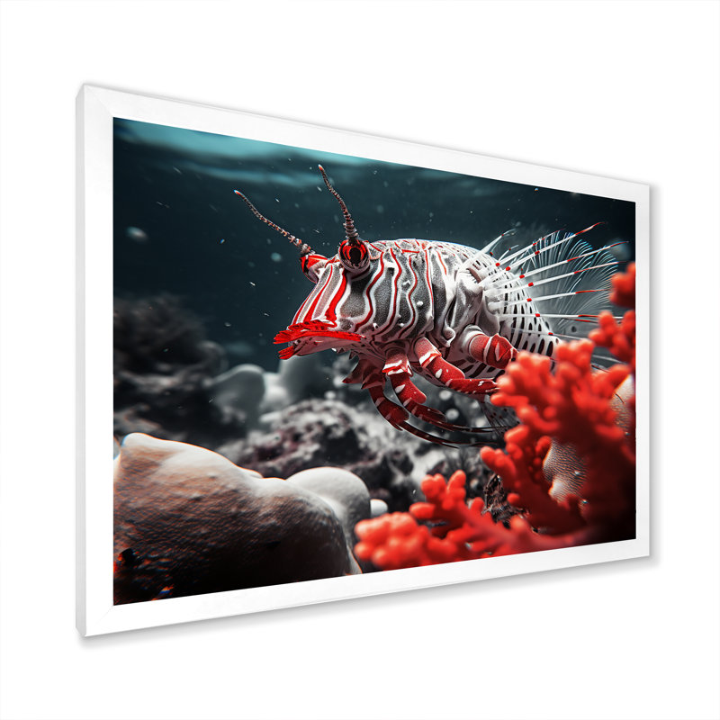 «Red and Gray Monicolor Fish Beauty», reproduction sur toile encadrée, Cadre simple blanc, H 34 po x l 44 po x P 1,5 po