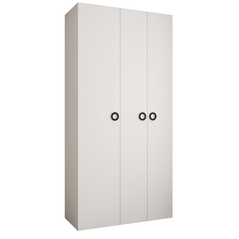 3 Door Manufactured Wood Wardrobe, 245cm H x 120cm W x 40cm D, White Matt/Black Hanlde