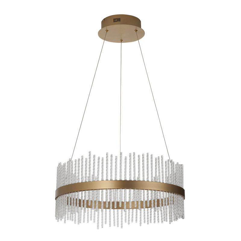 Angelisa 1 - Light LED Geometric Pendant, Brushed gold plated finish & clear glass, 200 H cm x 51 W cm