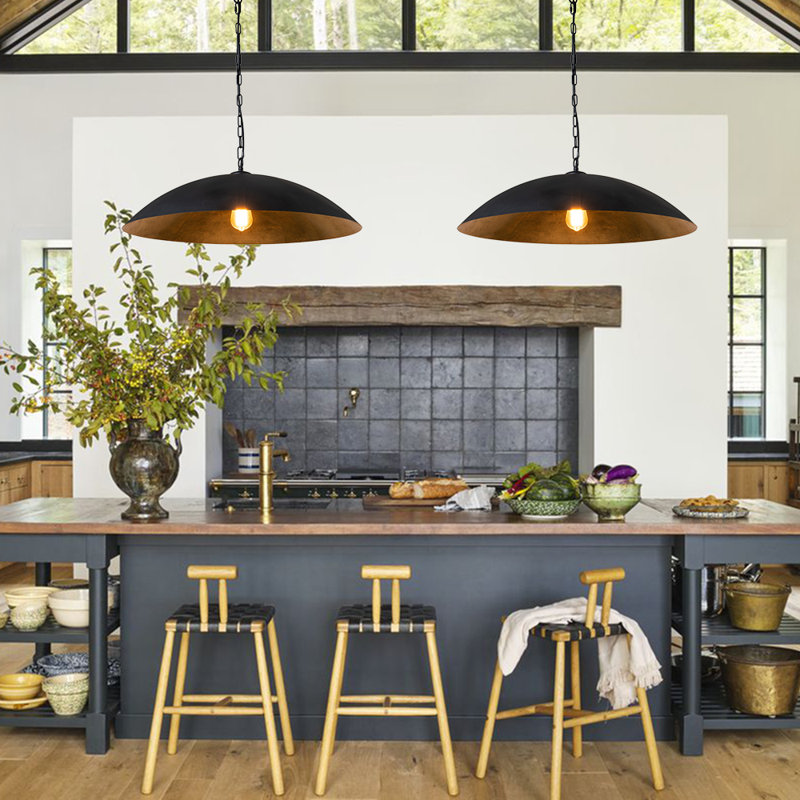 1 - Light Metal Dome Pendant, Black