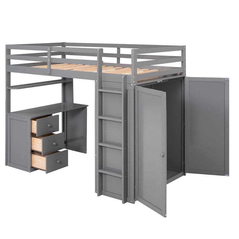 Falishia Kids Full,Twin Loft Bed with Drawers, Gray, Twin