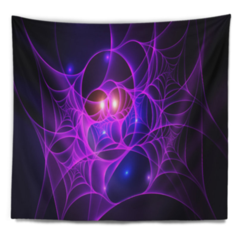 Tapisserie abstraite mauve à motif de toile d'araignée fractale mauve, H 68 po x l 80 po