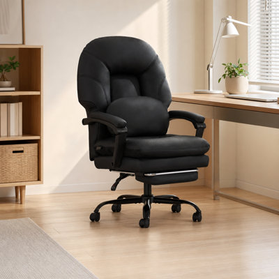 Fauteuil de bureau ergonomique Big & Tall, similicuir noir, repose-pieds, inclinaison à 135 °, capacité de 400 lb