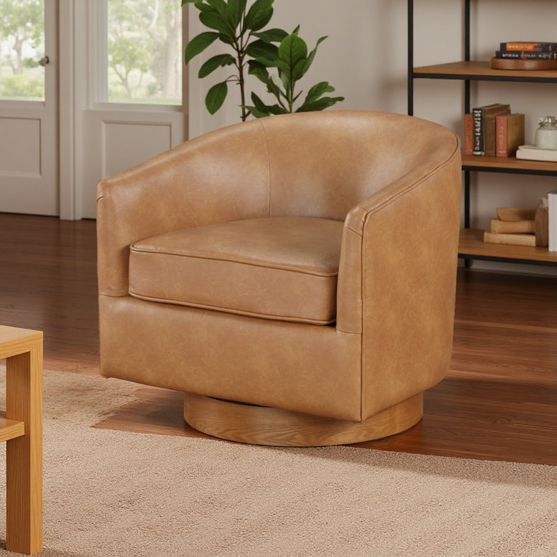 Fauteuil demi-tonneau pivotant en similicuir, Brun