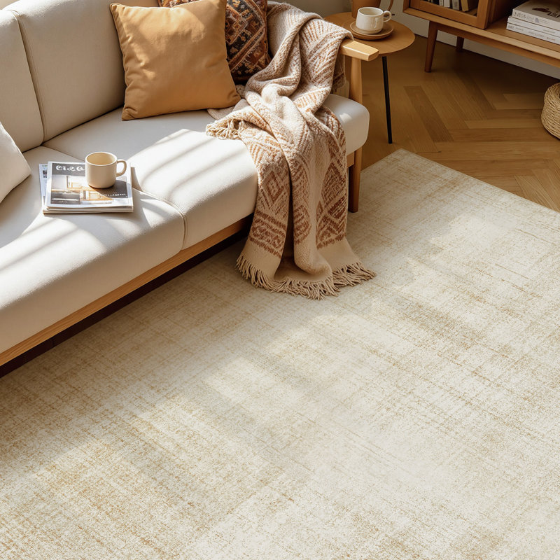 Tapis rectangulaire simple en polyester lavable pour tapis pour chambre à coucher, beige, 8 pi x 10 pi, 8'X 10'