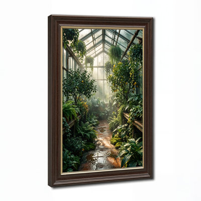 «Citrus Trees and Hanging Ferns in Sunlit Greenhouse», art mural sur toile