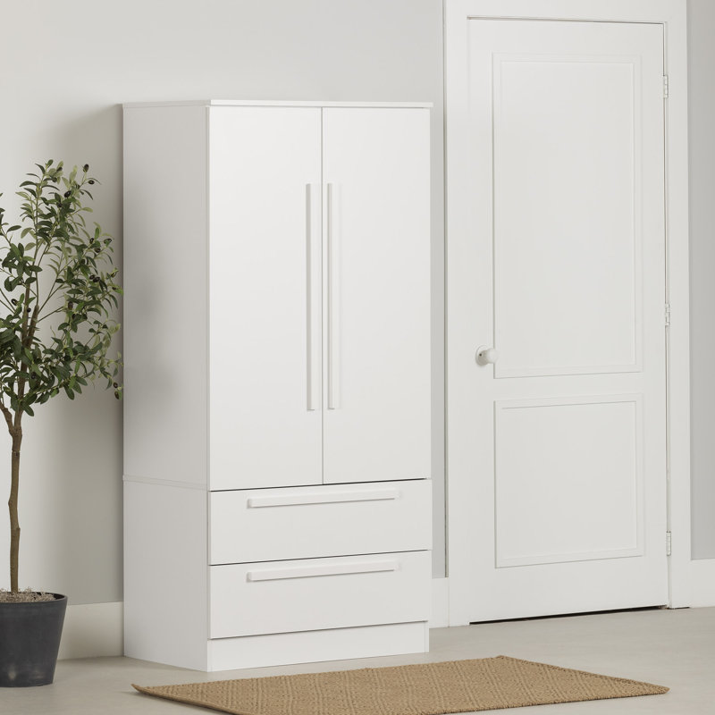 Armoire 2 portes avec tiroirs Haven, Blanc pur