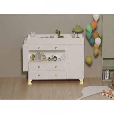 Commode à langer avec plateau large, 3 tiroirs, commode blanche