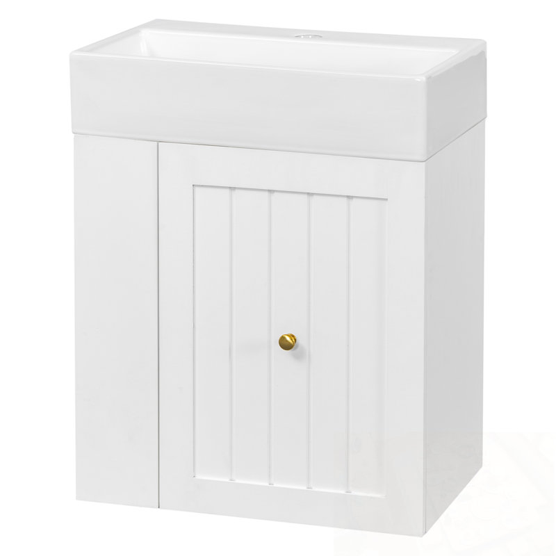Meuble-lavabo mural avec lavabo et tablette latérale, Blanc