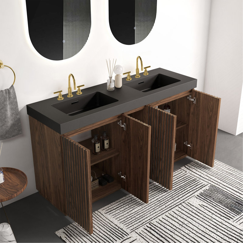 Meuble-lavabo en noyer Winston GALAN 60F, Noir