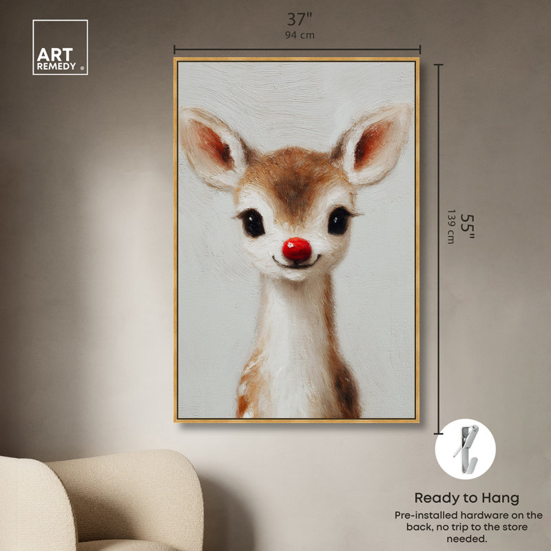 "Baby Rudolph", reproduction d'art sur toile par Art Remedy, cadre noir, 10 x 15, H 55 po x l 37 po, Cadre doré